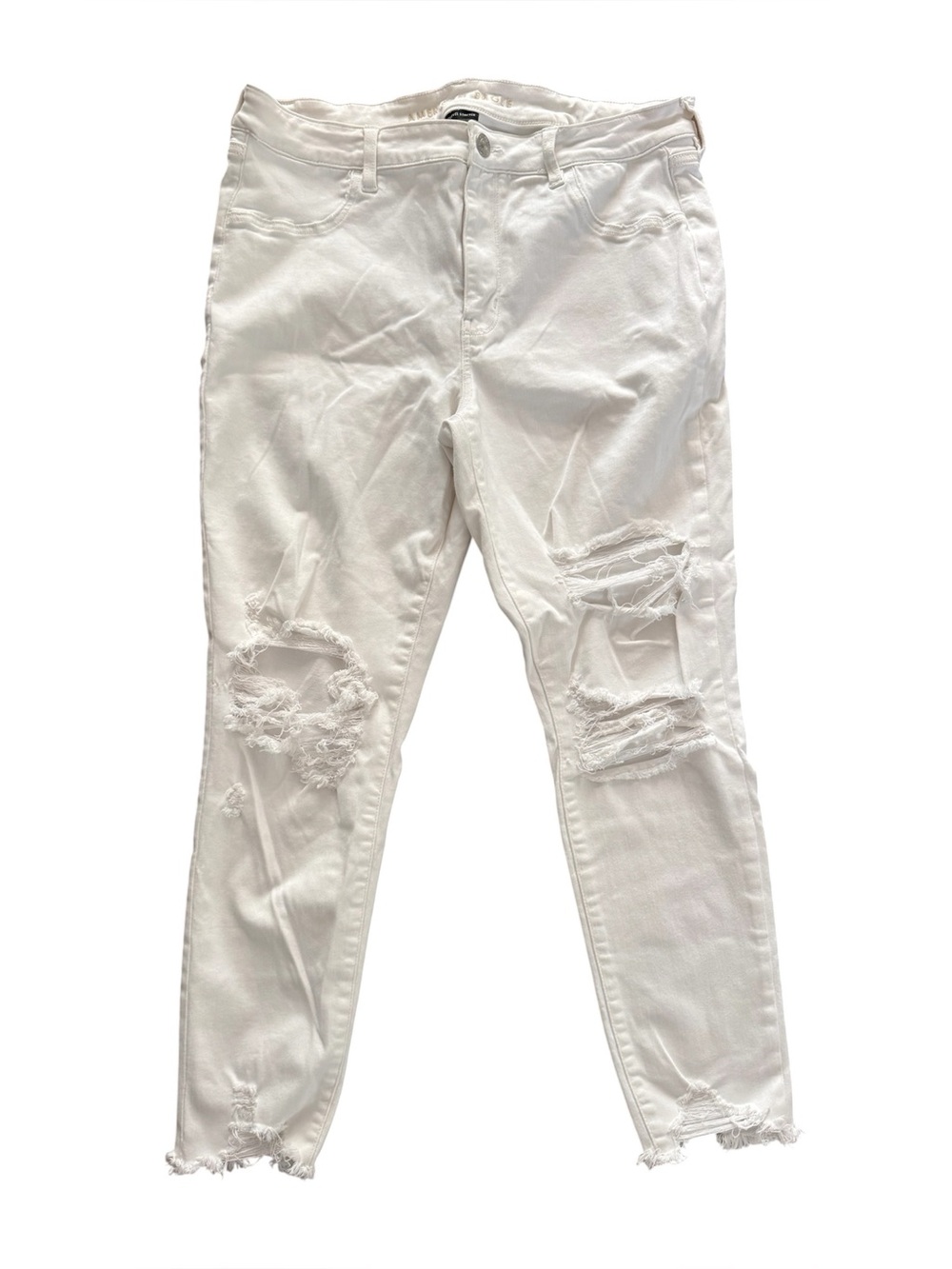 American Eagle White High Waisted Next Level Stretch Distressed Jegging - 18